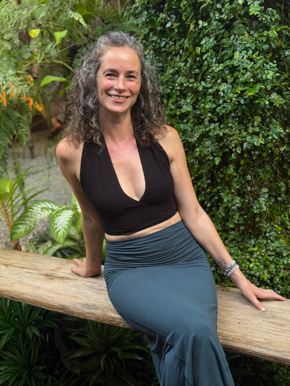 women's stretchy plant based rayon jersey black halter bra top #color_black