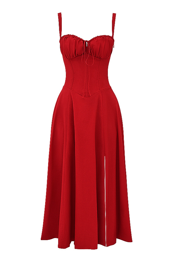 CARMEN RED ROSE  BUSTIER MIDI DRESS  - Dark Red