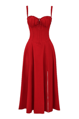 CARMEN RED ROSE  BUSTIER MIDI DRESS  - Dark Red