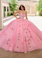 Quinceniera Dresses Long Ball Gown Lace Floral Glitter Quinceanera Dress Pink