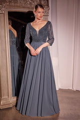 Three Quarter Sleeve Beaded Chiffon Dress (CC446)