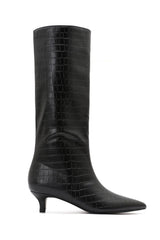 Hailey Black Croc Knee High Boots