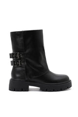 Faith Black Chunky Buckle Boots
