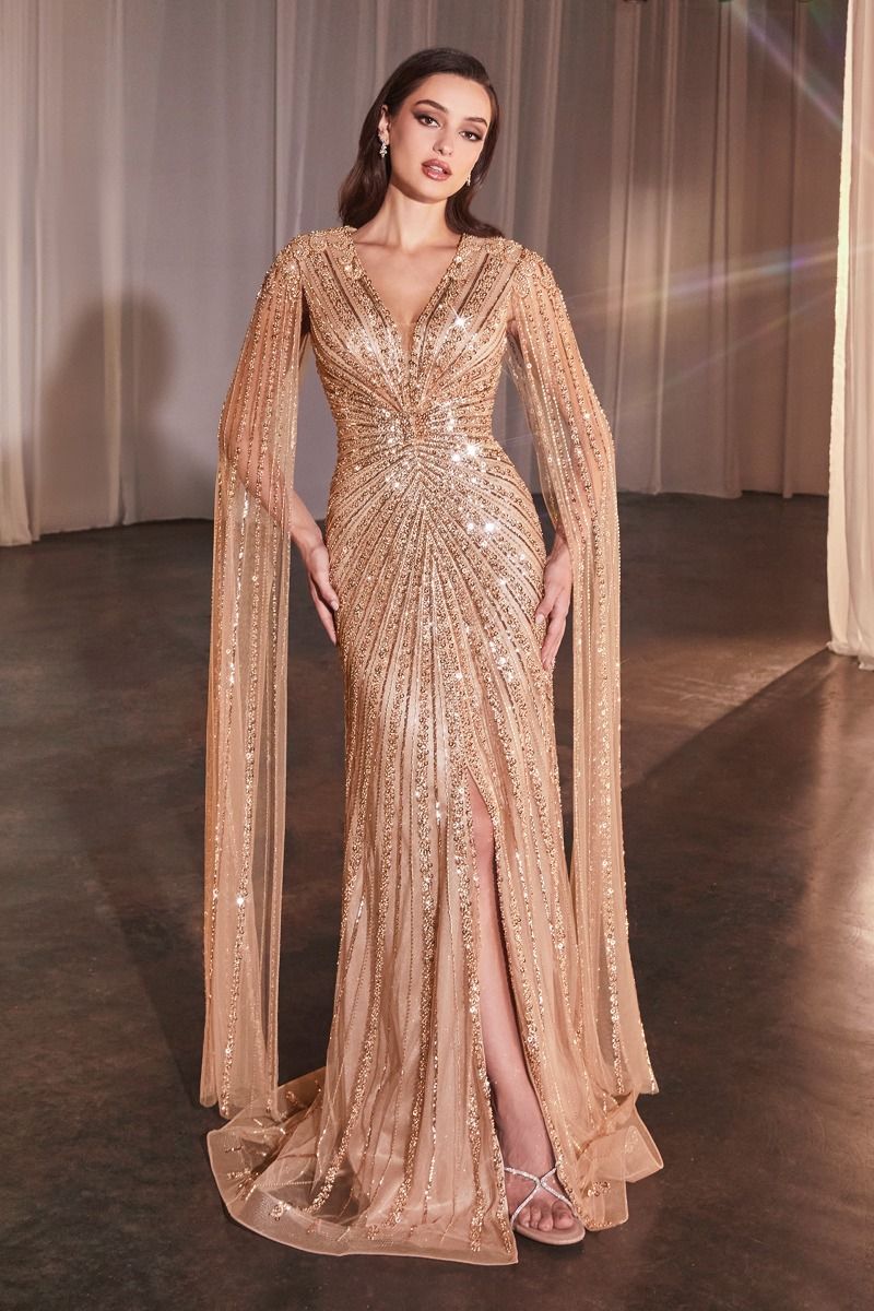Long Sleeves Beaded Evening Dress CD0239