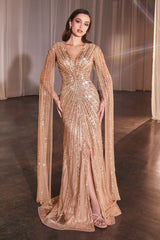 Long Sleeves Beaded Evening Dress CD0239