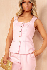 Jamie Baby Pink Square Neck Waistcoat