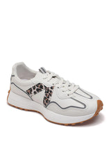 Cora White With Leopard PU Chunky Trainers