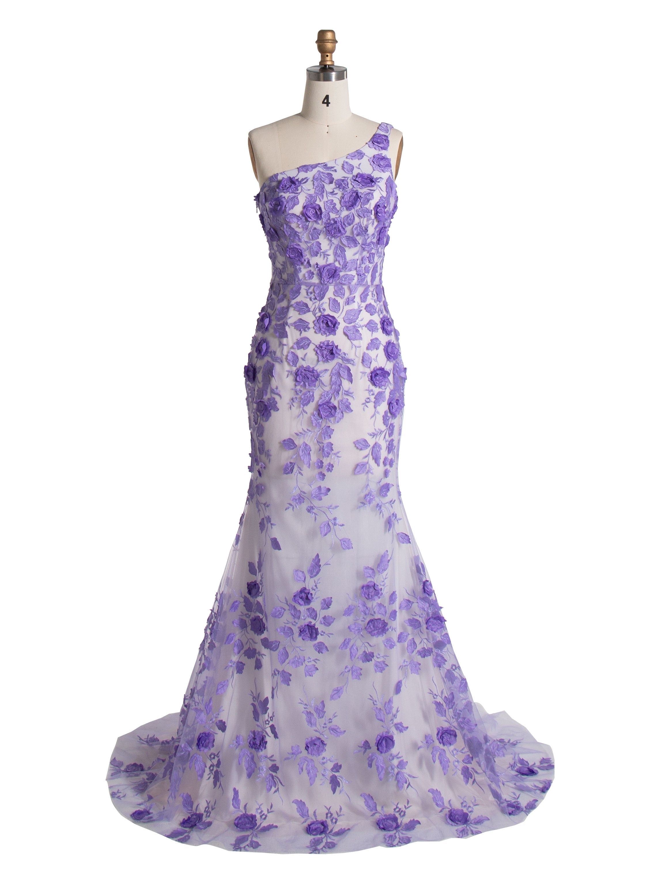 Mermaid One Shoulder, Purple Embroidery Lace, Prom Dresses