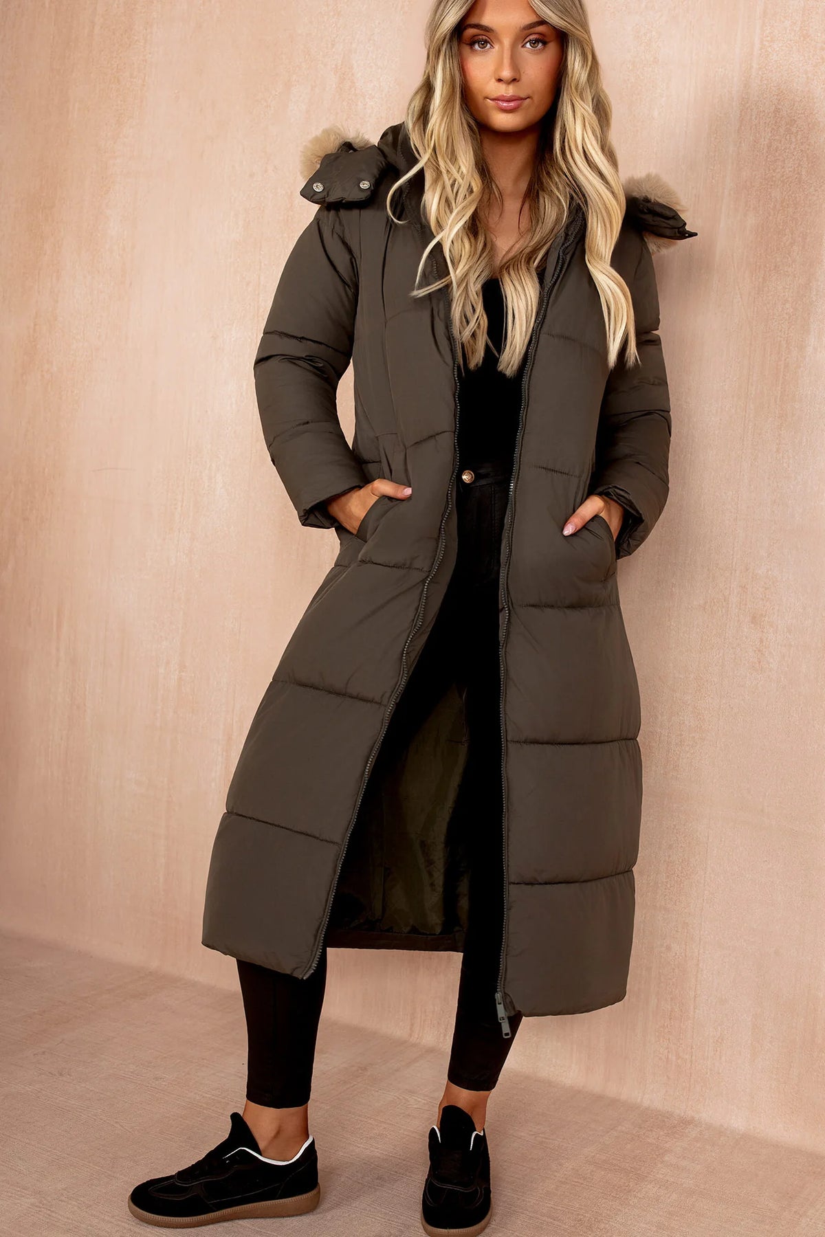 Esther Khaki Padded Longline Coat