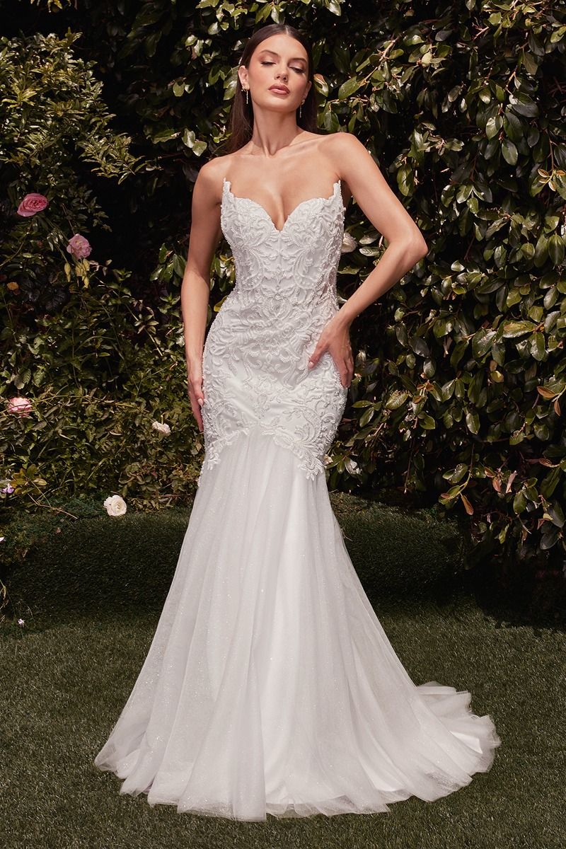 Lace Appliqué Sweetheart Mermaid Wedding Gown with Tulle Train