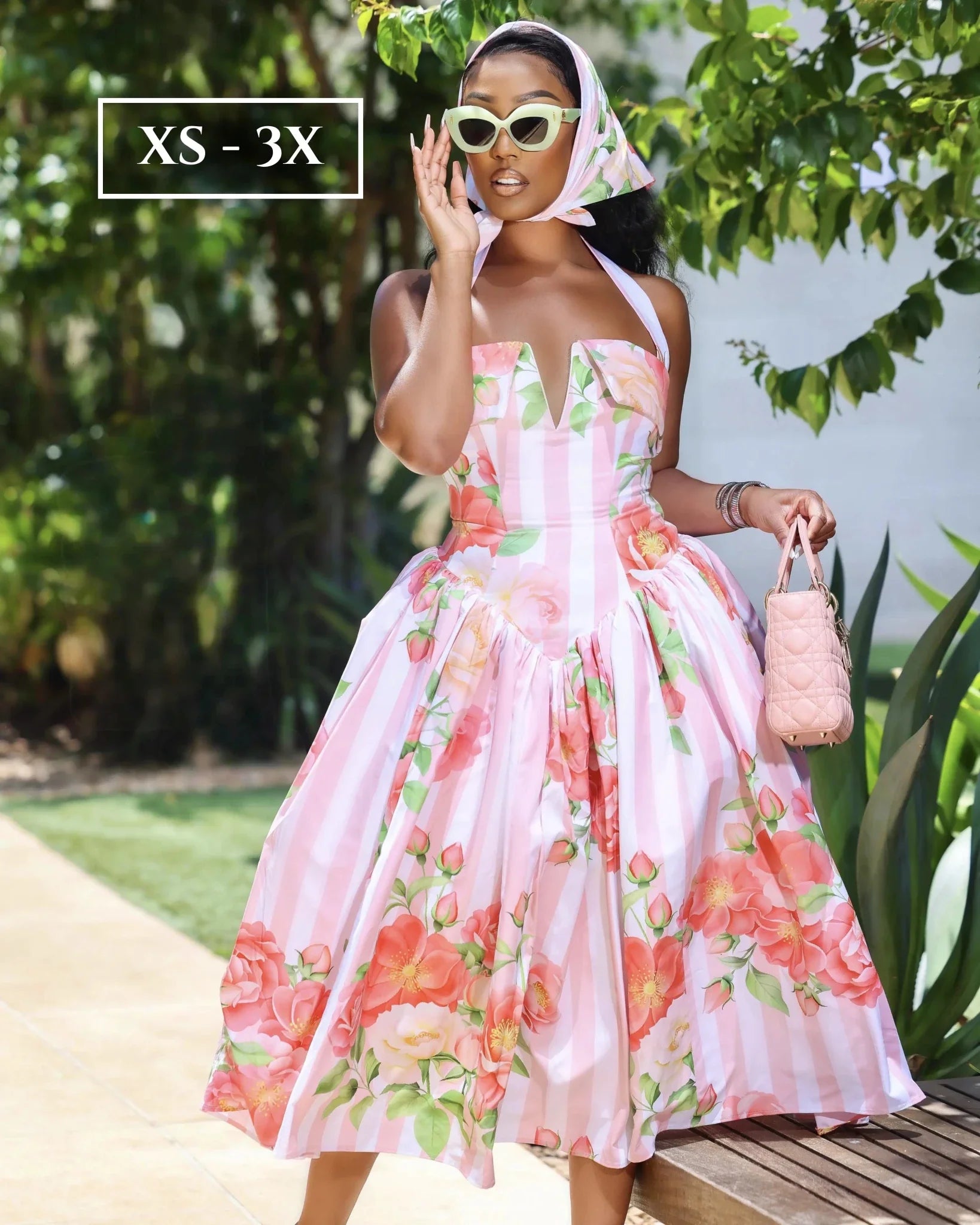 Celine Blue Striped Floral Corset Maxi Dress Clothing Ellaé Lisqué