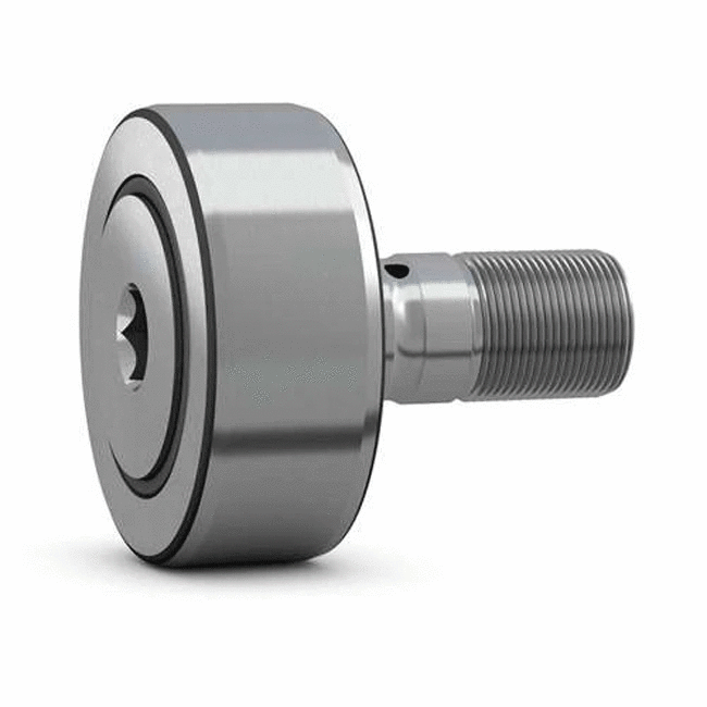 Side view of CF8UUR Cam Follower Needle Roller Bearing 8x19x32mm showing threaded end, stainless steel construction