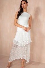Maisie White Lace Frill Midi Skirt