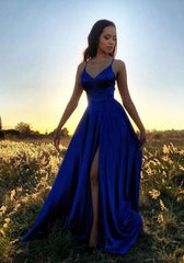 Royal Blue Simple Long Prom Dresses 8th Graduation Dress School Dance Winter Formal Dress  cg8108