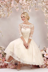 custom champagne lace short city wedding gown
