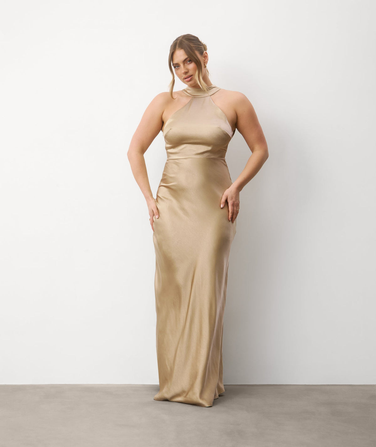 Halter Neck Satin Bridesmaid Dress - Champagne