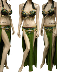 Green Leafeon Inspired Gypsy Belly Dancer Rave Bra Cosplay Halloween Costume Show Girl Burlesque