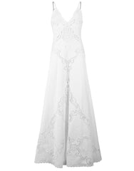 COSTARELLOS-Jonna Linen Triangle-Top Gown-WHITE