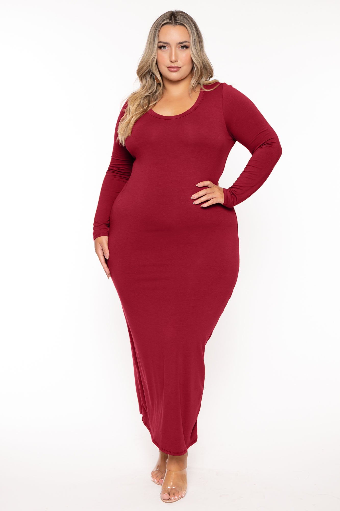 CULTURE CODE Dresses 1X / Burgundy Plus Size Carlette Bodycon Maxi  Dress -Burgundy