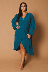 CULTURE CODE Dresses Plus Size Classic Wrap Belted Dress - Turquoise