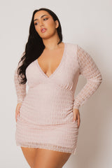 Curvy Sense Dresses Plus Size Lila Mesh Ruched Mini Dress - Blush