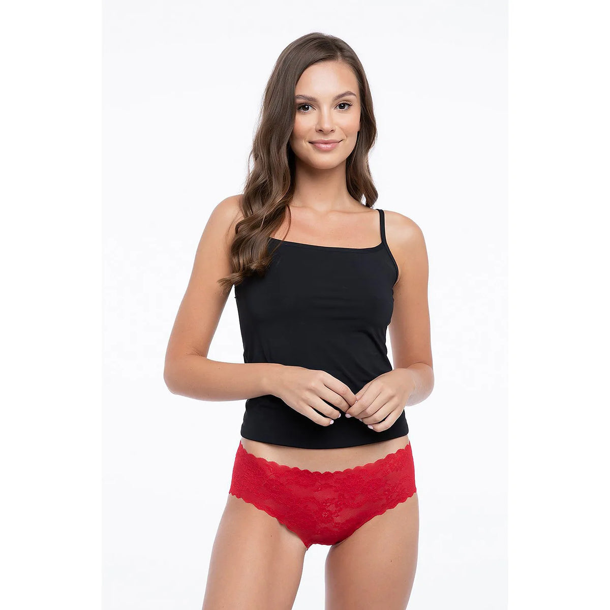 Culottes dentelle rouge Julimex model 179460 lingerie élégante femme encolure droite bretelles fines tissu confortable