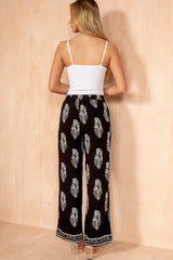 Tiana Black Border Print Wide Leg Trousers