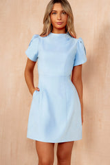 Ami Sky Blue High Neck Mini Dress