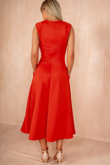 Leah Red A-line Skirt Midi Dress