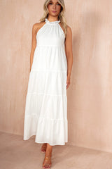 Emberly White Cotton Tiered Maxi Dress