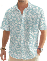 Relaxed Blue Floral-Men's Golf Hawaiian Shirts Button Down Shirt