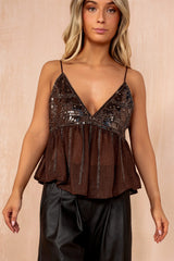 Nevada Chocolate Chiffon Sequin Cami Top