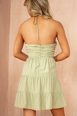 Imogen Khaki Halterneck Tiered Dress