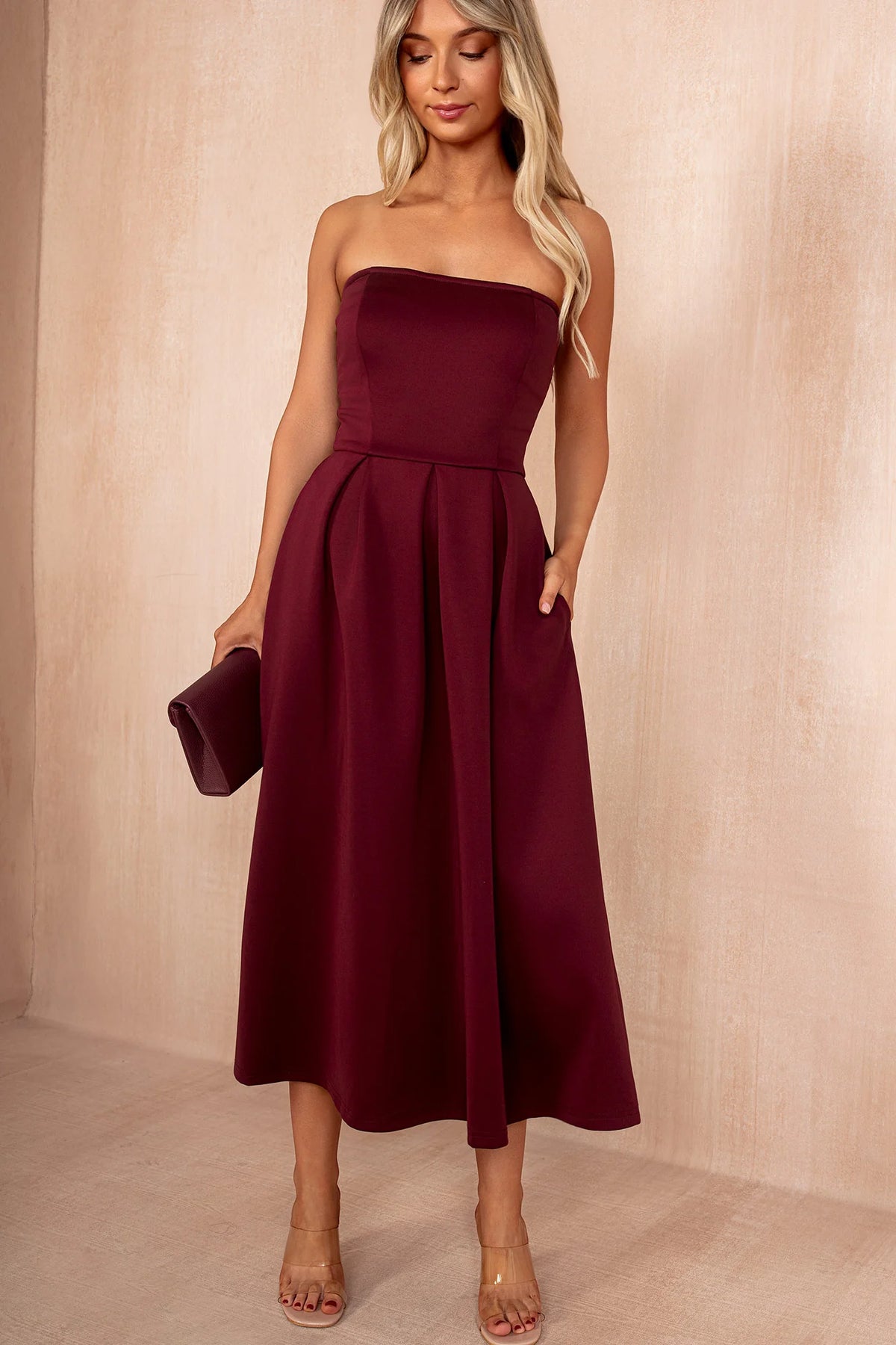 Saskia Plum Bandeau A-Line Midi Dress