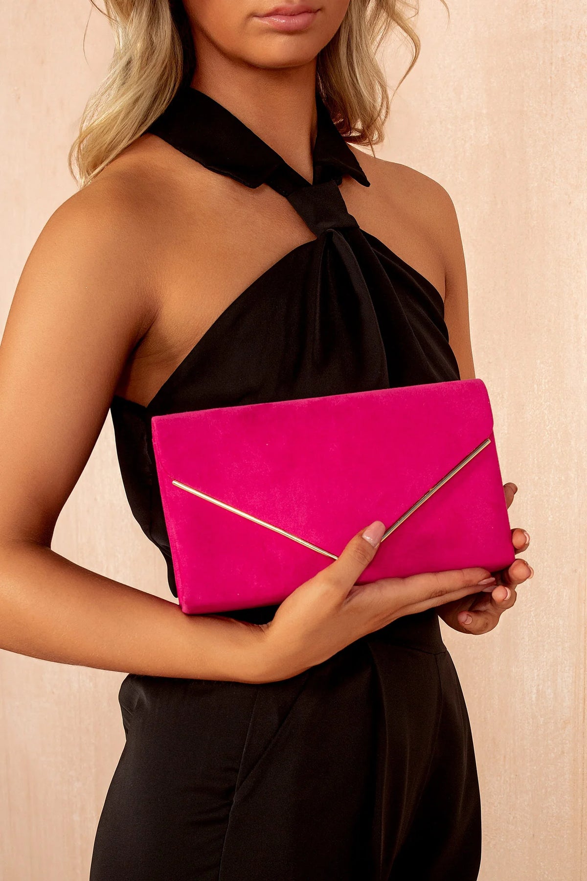 Pamela Fuchsia Suedette Detachable Chain Bag