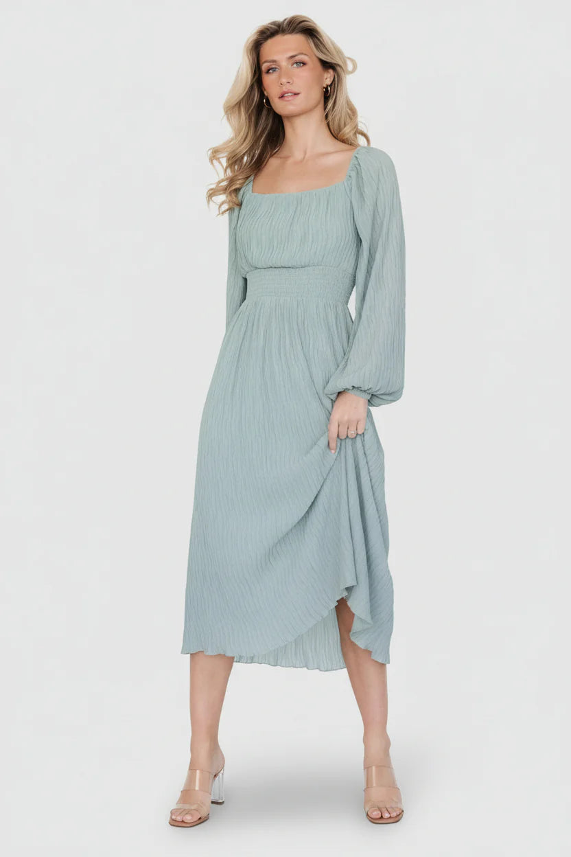 Dalton Pleated Midi Dress | Light Sage