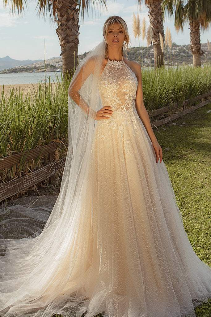 Buff Cream Wedding Dress-danddclothing-A-line,Classic Elegant Gowns,Royal Wedding Dresses,White