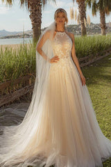 Buff Cream Wedding Dress-danddclothing-A-line,Classic Elegant Gowns,Royal Wedding Dresses,White