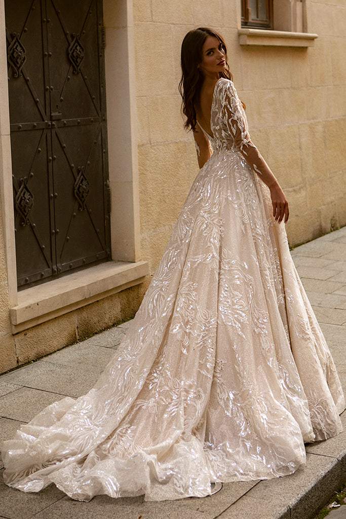 Beautiful Tan Wedding Dress-danddclothing-A-line,Classic Elegant Gowns,Royal Wedding Dresses,White