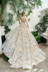 Royal Wedding Gown Long Sleeves-danddclothing-Ball Gown,Classic Elegant Gowns,Royal Wedding Dresses