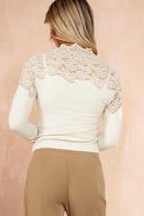 Elaine Cream Soft Knit Lace Pearl Top