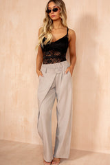 Iyla Taupe Pinstripe Wrap Front Trousers