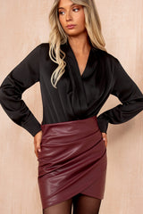 Jolie Black Satin Wrap Bodysuit