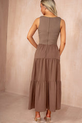 Casey Mocha Tiered Maxi Dress