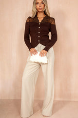 Dottie Chocolate Ribbed Embroidered Top