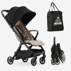 DERYAN Buggy Nougat kompakter Reisebuggy, leicht, zusammenklappbar, mit Staufach und Verriegelung