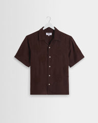 wax london men's Didcot - Brown Flower Embroidered Short-Sleeve Shirt
