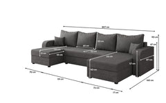 Designer Sofa Valenza U mit Schlaf- und Klappfunktion in Stoff