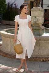 Estelle Button Down Linen Dress Dresses Gaâla White XXS In stock