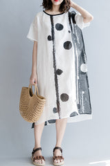Summer Loose Cotton Linen White Dress Women Casual Clothes Q1865 - FantasyLinen